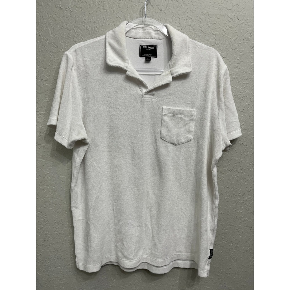 Todd Snyder Terry Cloth Polo Shirt Large White Short Sleeve Pocket Summer Casual